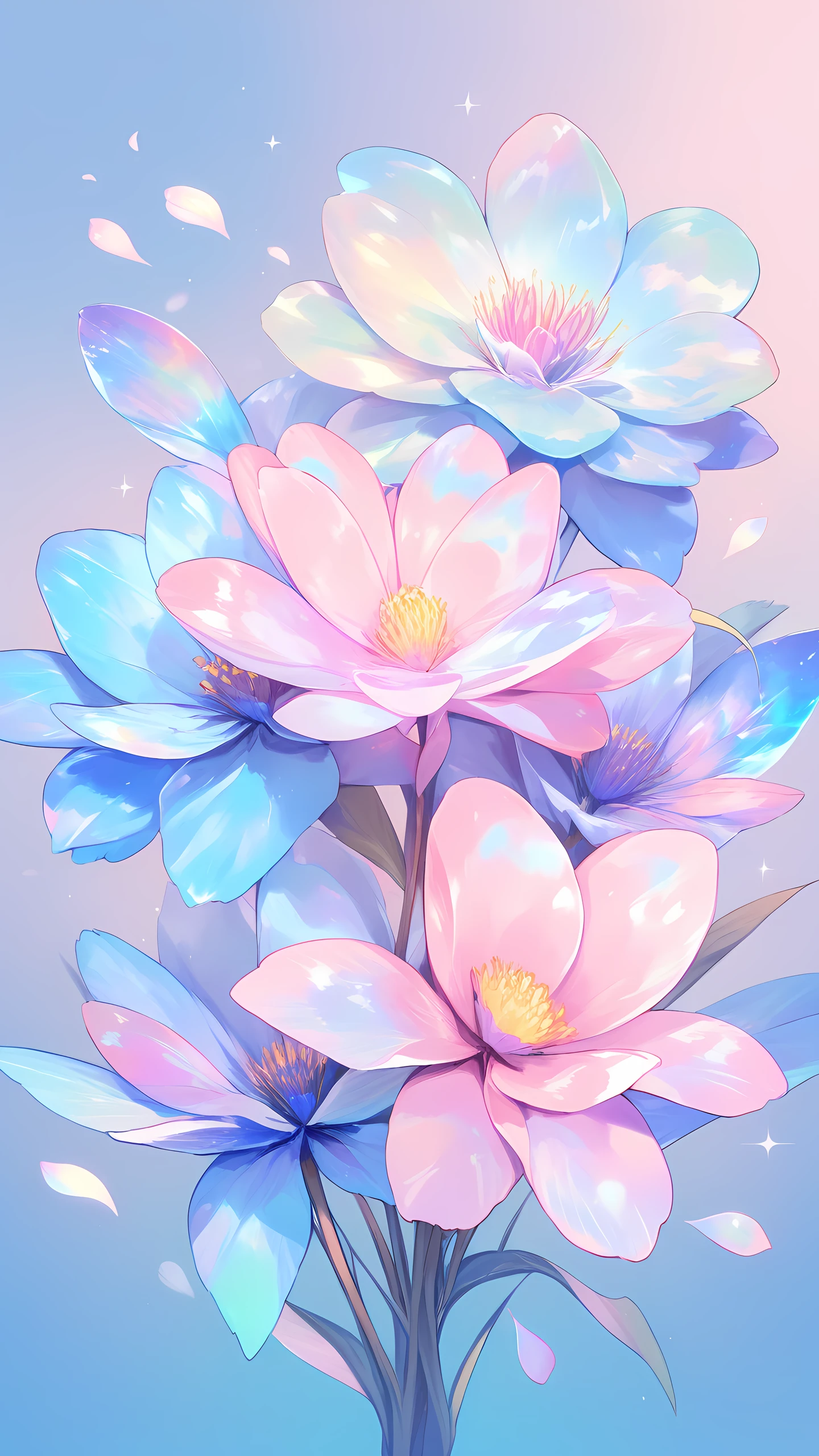 Anime Wallpaper Holographic Flowers 1440×2560 anime wallpaper