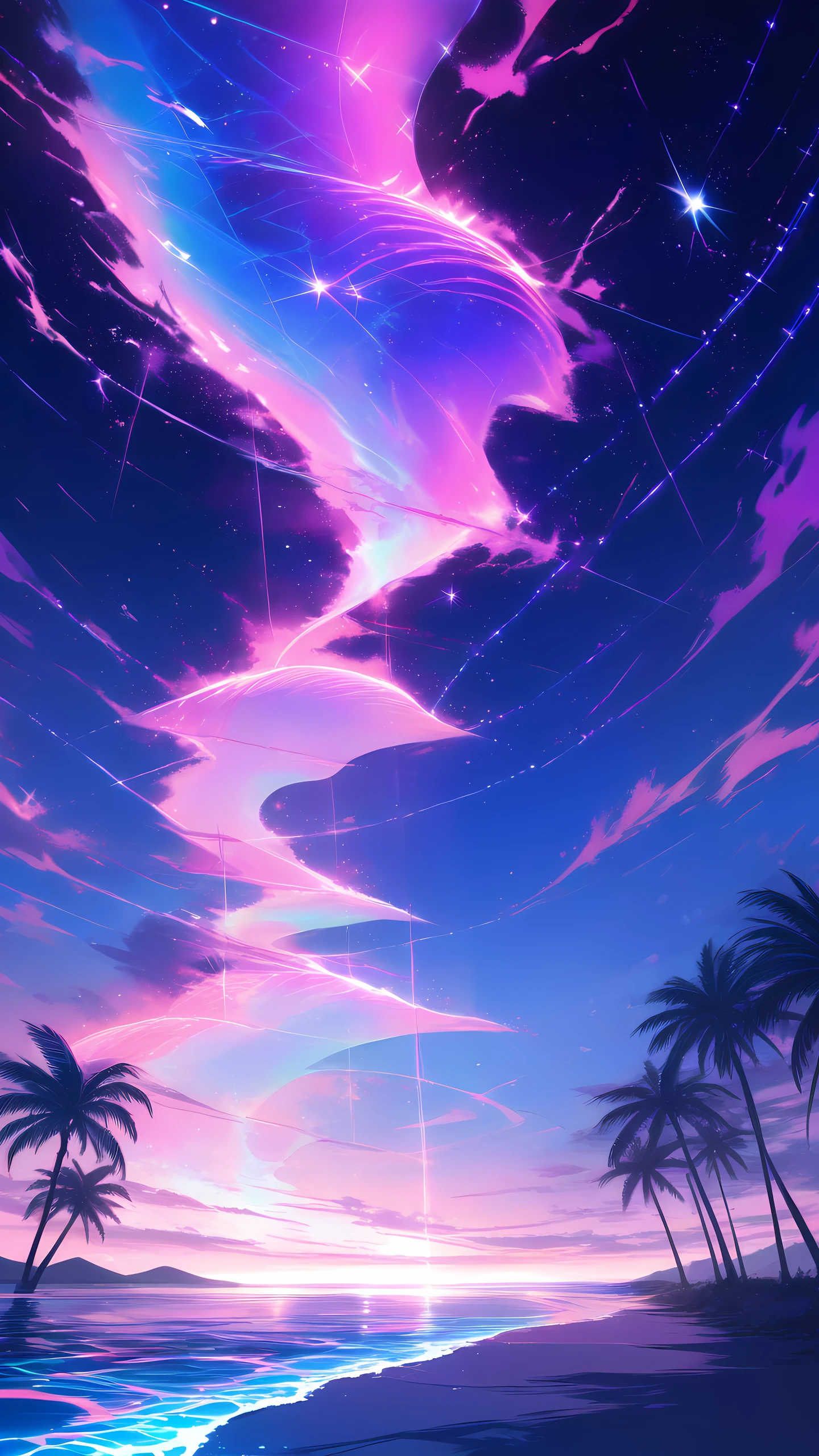 Anime Wallpaper Neon Palm Beach 1440×2560 anime wallpaper