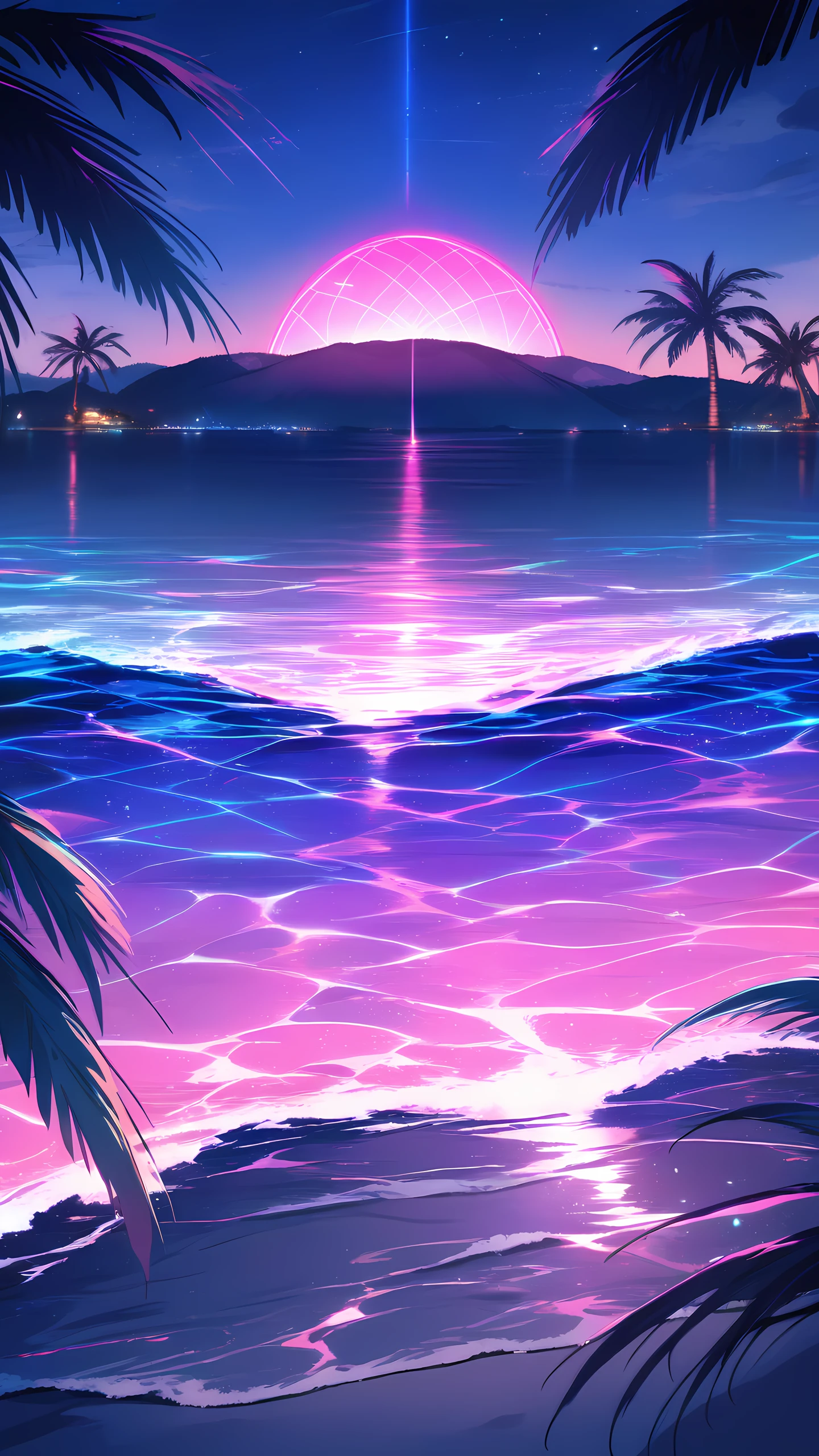 Anime Wallpaper Neon Palm Beach 1440×2560 anime wallpaper