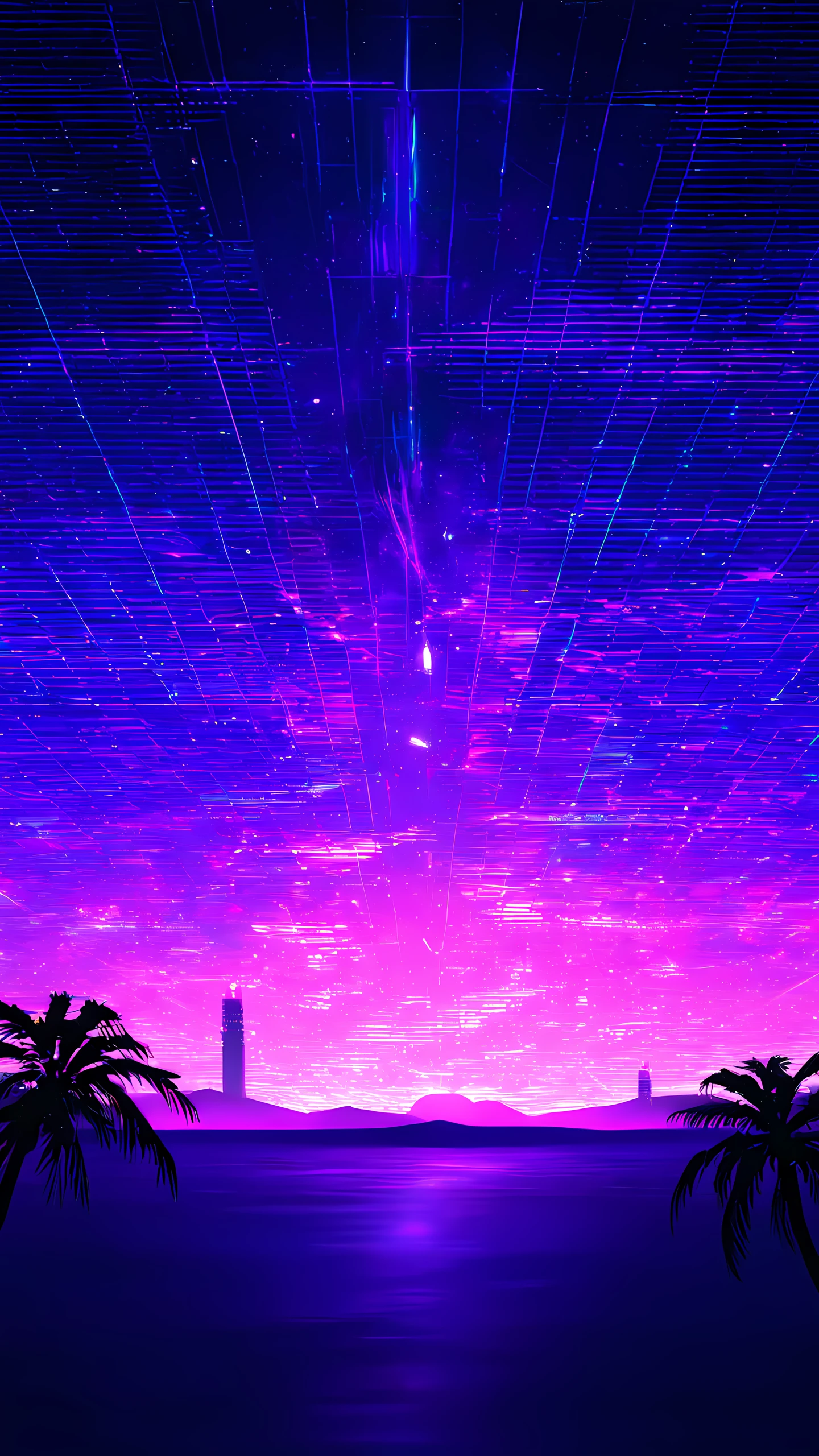 Anime Wallpaper Neon Palm Beach 1440×2560 anime wallpaper