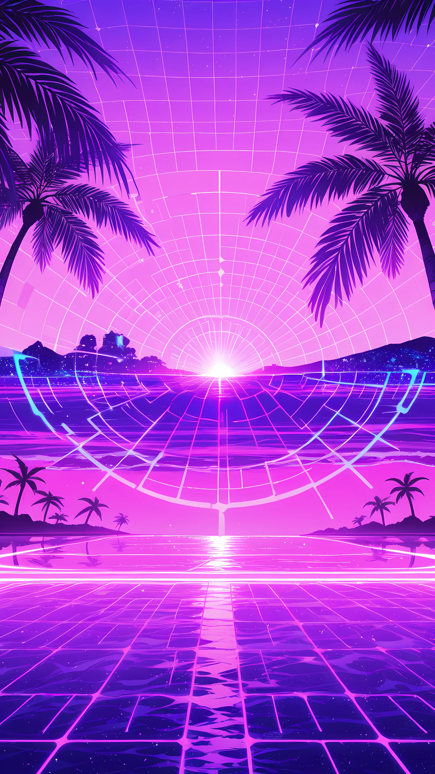 Anime Wallpaper Neon Palm Beach 1440×2560 anime wallpaper