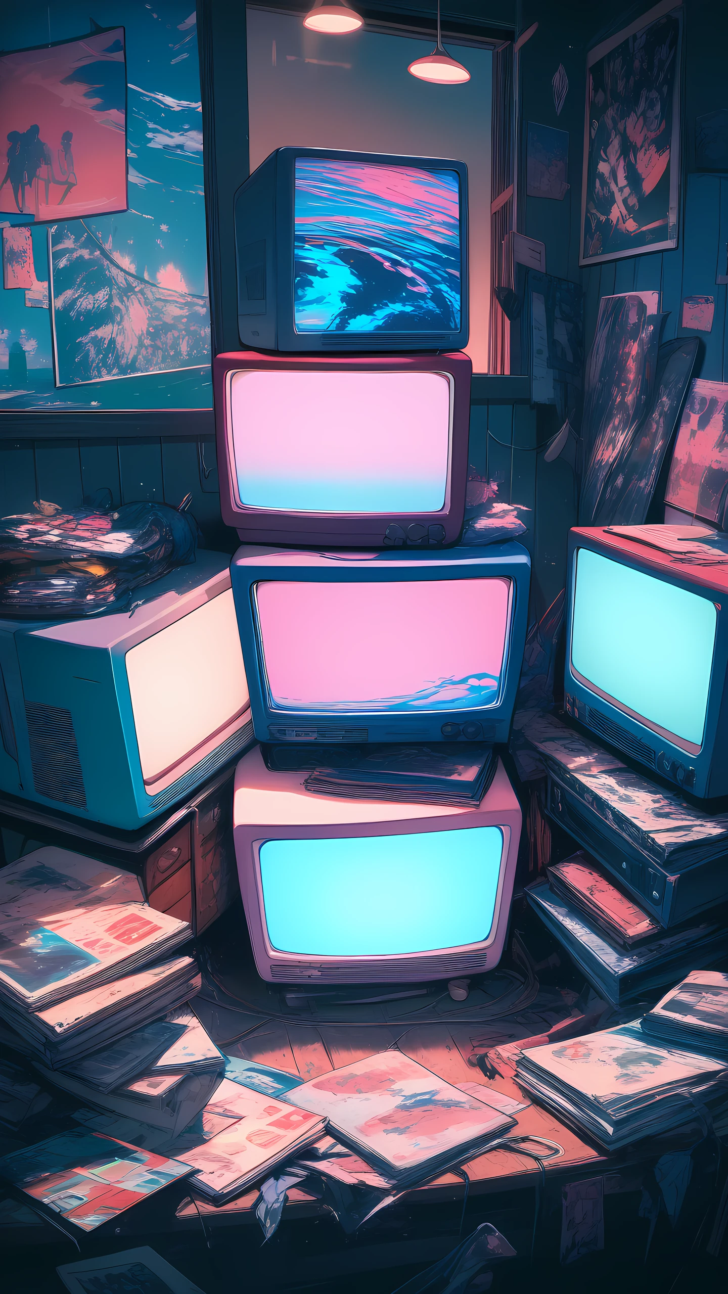 Anime Wallpaper Retro Tv Room 1440×2560 anime wallpaper