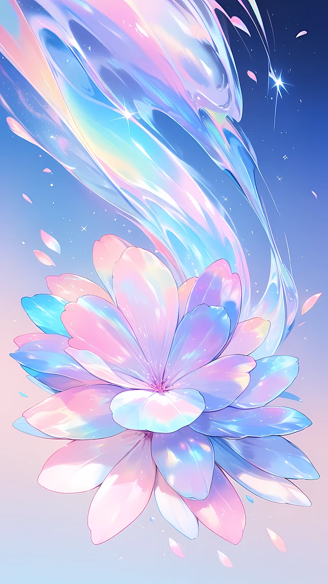 anime wallpaper holographic flowers — 1440×2560