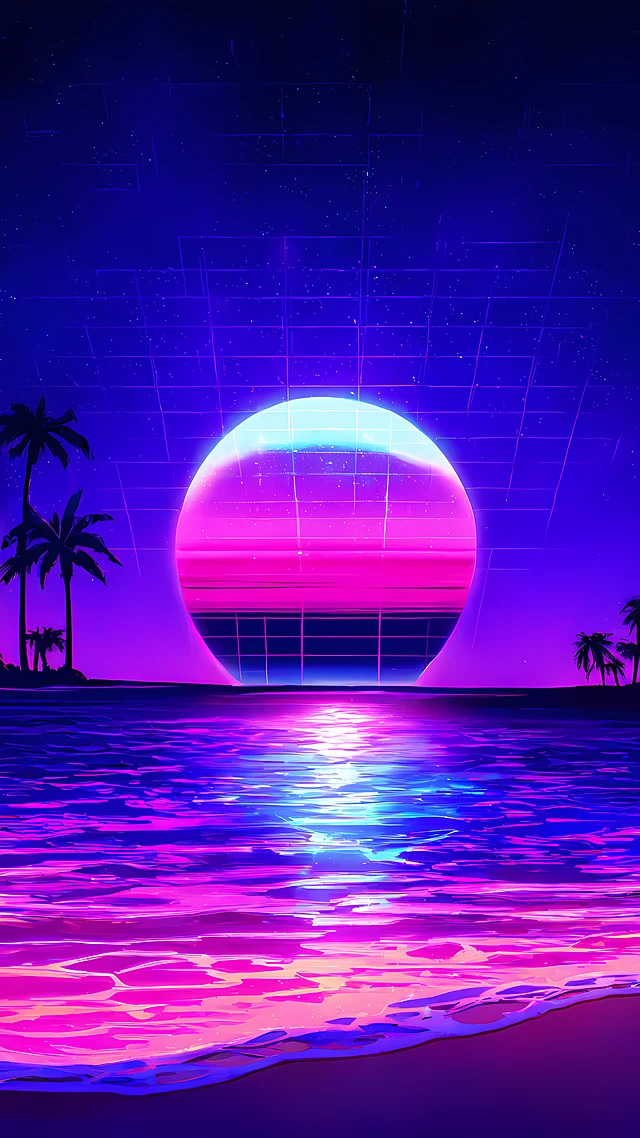 anime wallpaper neon palm beach — 1440×2560