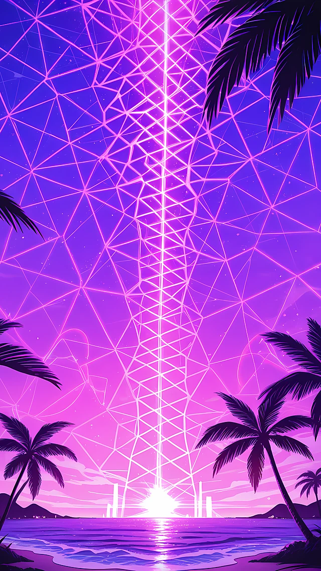 anime wallpaper neon palm beach — 1440×2560