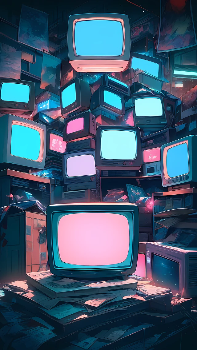 anime wallpaper retro tv room — 1440×2560