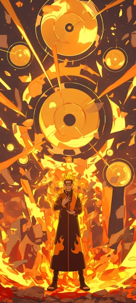 epic anime boy wallpaper — fire, male focus, coat (free 4K phone download)