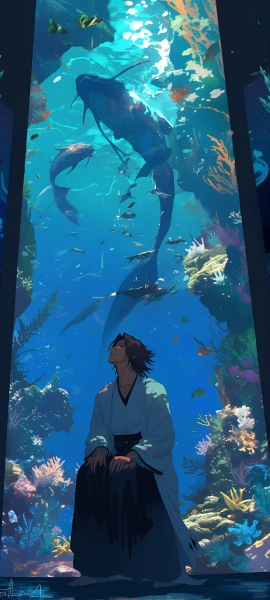 dreamy anime boy wallpaper — fish, japanese clothes, male focus (free 4K phone download)