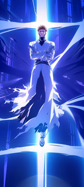 epic anime boy wallpaper — male focus, crossed arms, torn clothes (free 4K phone download)