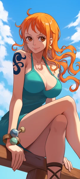 cute anime girl wallpaper — jewelry, orange hair, sky (free 4K phone download)