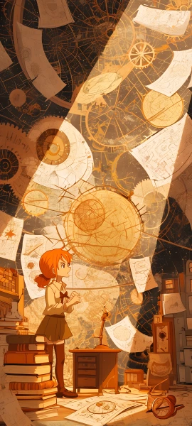 whimsical anime girl wallpaper — book, globe, book stack (free 4K phone download)