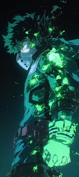 epic anime boy wallpaper — male focus, gloves, green bodysuit (free 4K phone download)