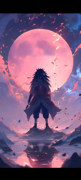 epic anime boy wallpaper — male focus, moon, long hair (free 4K phone download)