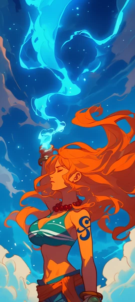 magical anime girl wallpaper — orange hair, sky, long hair (free 4K phone download)