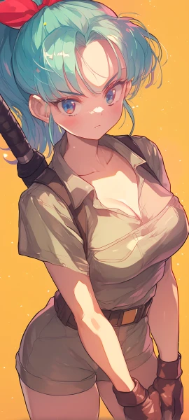 cute anime girl wallpaper — gloves, cleavage, shorts (free 4K phone download)