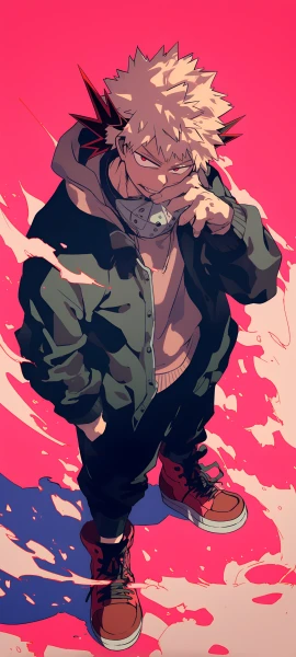 cool anime boy wallpaper — male focus, spiked hair, red eyes (free 4K phone download)