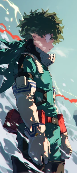 cool anime boy wallpaper — male focus, green hair, green bodysuit (free 4K phone download)