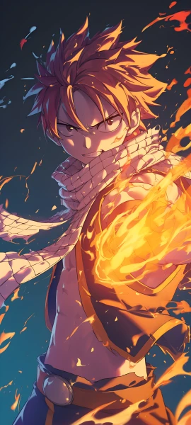 cool anime boy wallpaper — male focus, scarf, fire (free 4K phone download)