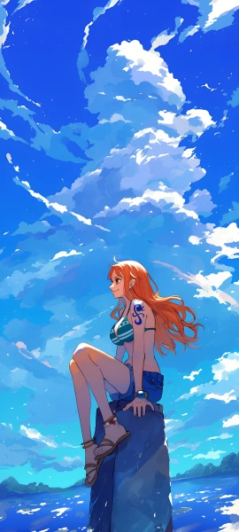 dreamy anime girl wallpaper — orange hair, sky, cloud (free 4K phone download)