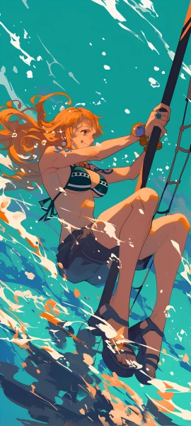 cool anime girl wallpaper — swimsuit, bikini, orange hair (free 4K phone download)