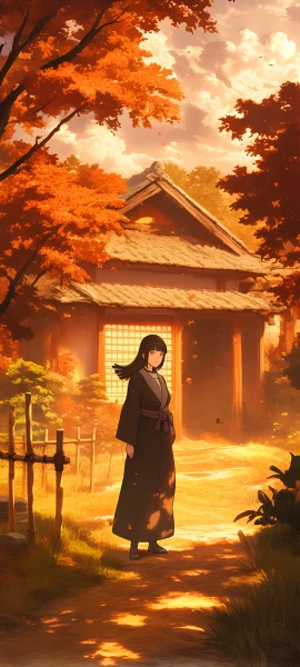 serene anime girl wallpaper — tree, japanese clothes, long hair (free 4K phone download)