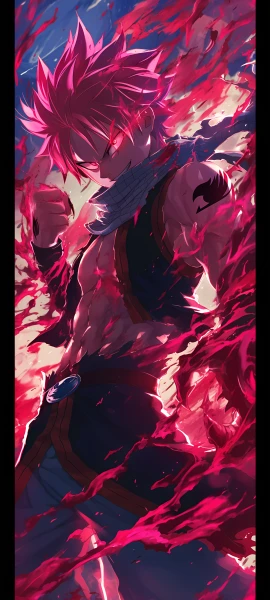 epic anime boy wallpaper — male focus, red eyes, fire (free 4K phone download)