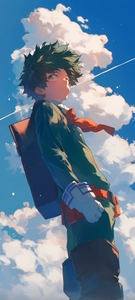 dreamy anime boy wallpaper — male focus, green hair, gloves (free 4K phone download)