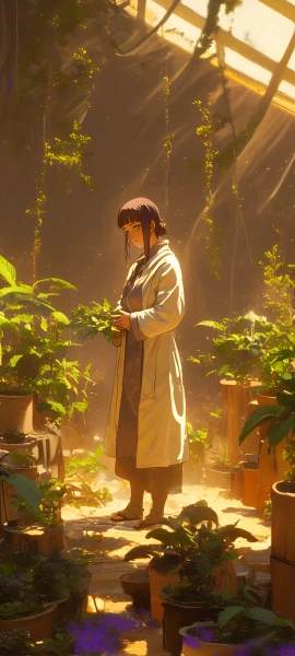 mysterious anime girl wallpaper — plant, potted plant, sunlight (free 4K phone download)
