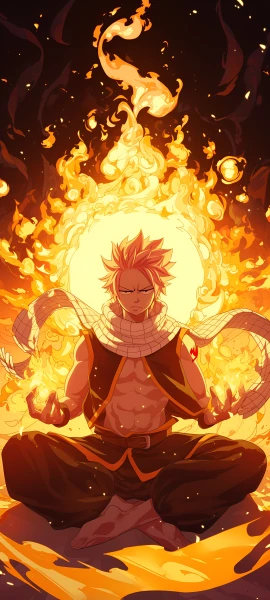 epic anime boy wallpaper — male focus, fire, scarf (free 4K phone download)
