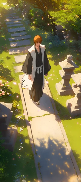 elegant anime boy wallpaper — japanese clothes, male focus, orange hair (free 4K phone download)