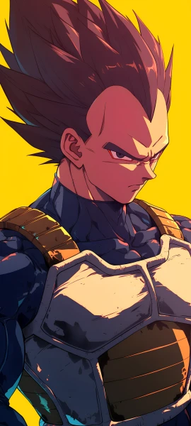 epic anime boy wallpaper — male focus, saiyan armor, yellow background (free 4K phone download)