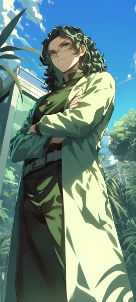 elegant anime boy wallpaper — crossed arms, male focus, glasses (free 4K phone download)