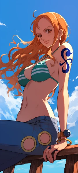 cute anime girl wallpaper — jewelry, swimsuit, orange hair (free 4K phone download)