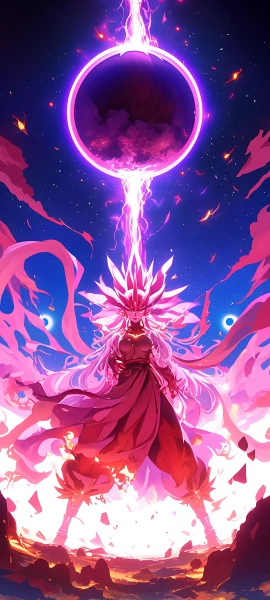 epic anime girl wallpaper — super saiyan, baggy pants, long hair, aura (free 4K phone download)