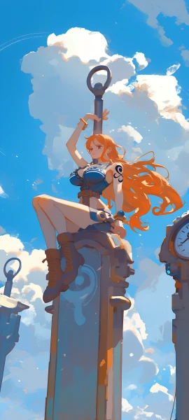 epic anime girl wallpaper — orange hair, sky, long hair (free 4K phone download)