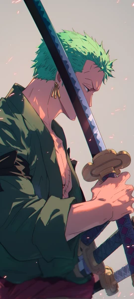 cool anime boy wallpaper — male focus, weapon, green hair (free 4K phone download)