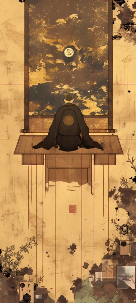mysterious anime boy wallpaper — male focus, japanese clothes, from behind (free 4K phone download)