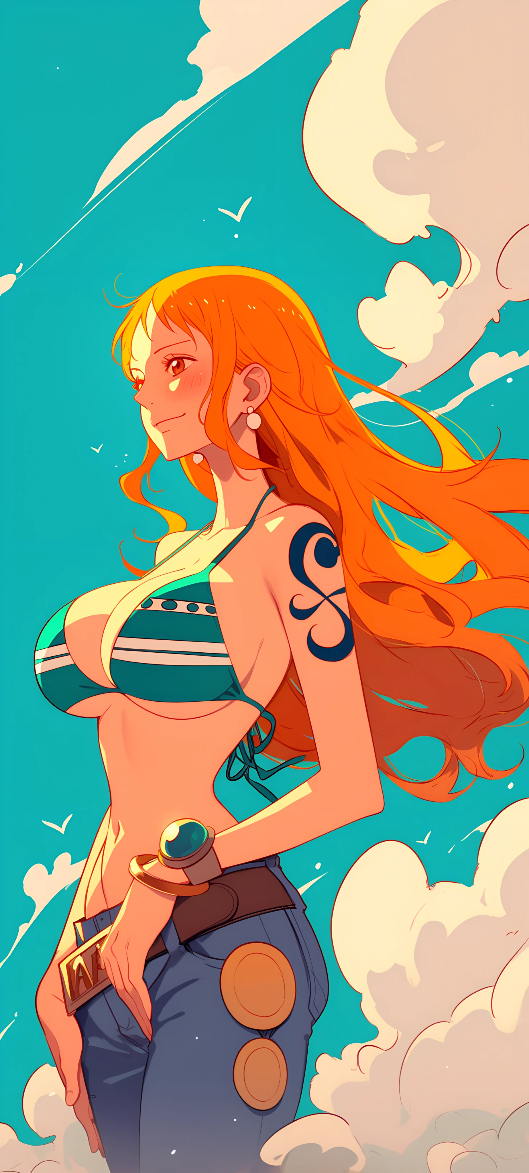 cool anime girl wallpaper — swimsuit, bikini, orange hair (free 4K phone download)