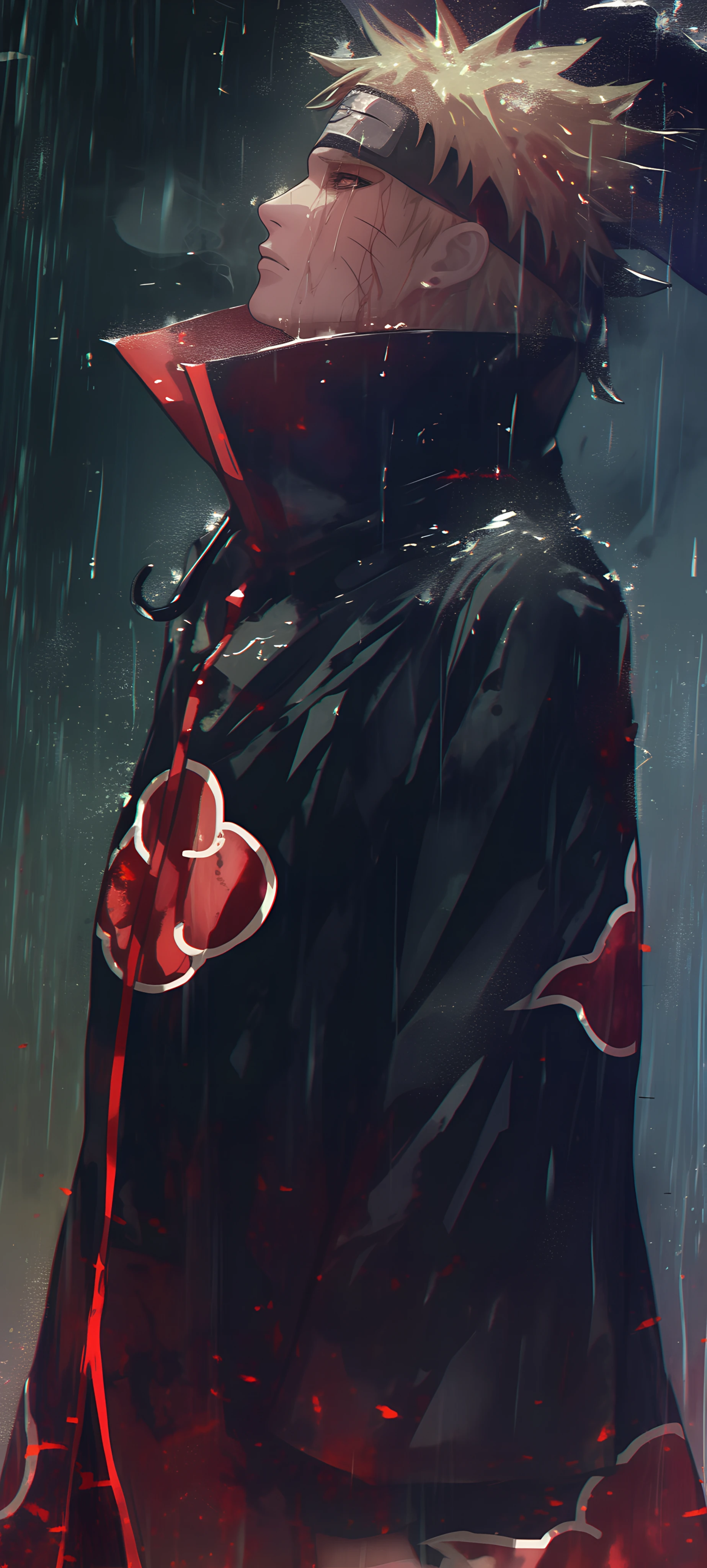 mysterious anime boy wallpaper — male focus, blonde hair, rain (free 4K phone download)