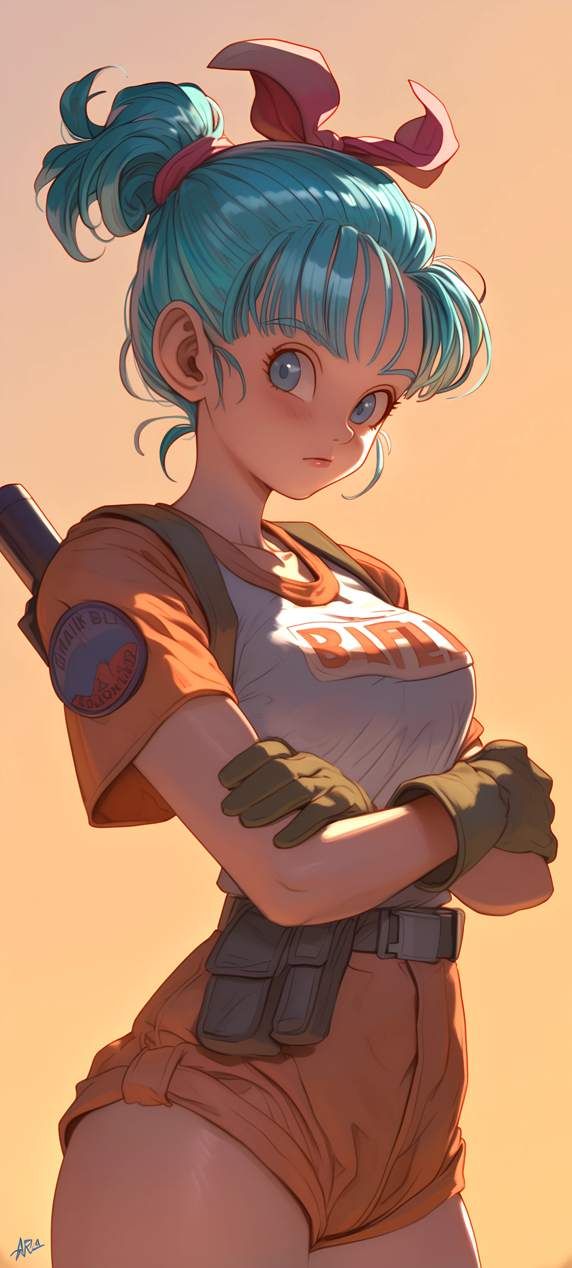 cute anime girl wallpaper — gloves, crossed arms, blue eyes (free 4K phone download)