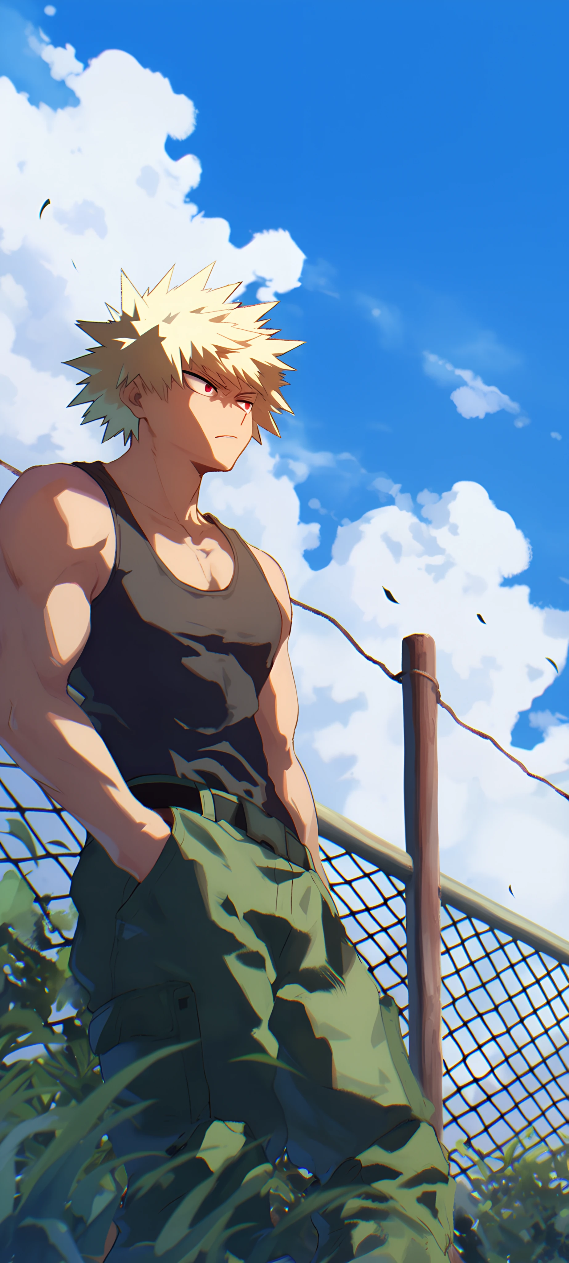 elegant anime boy wallpaper — male focus, tank top, black tank top (free 4K phone download)