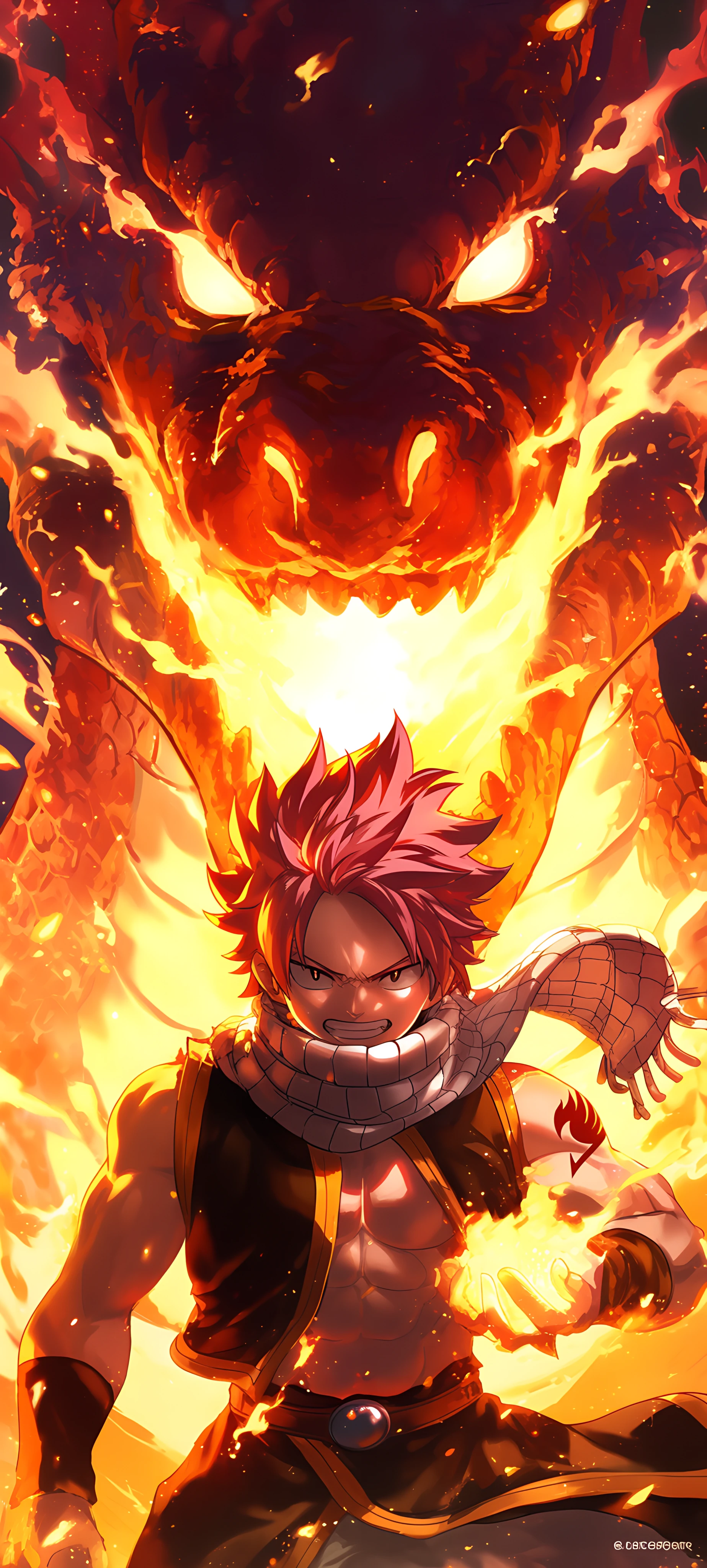 epic anime boy wallpaper — scarf, fire, male focus (free 4K phone download)