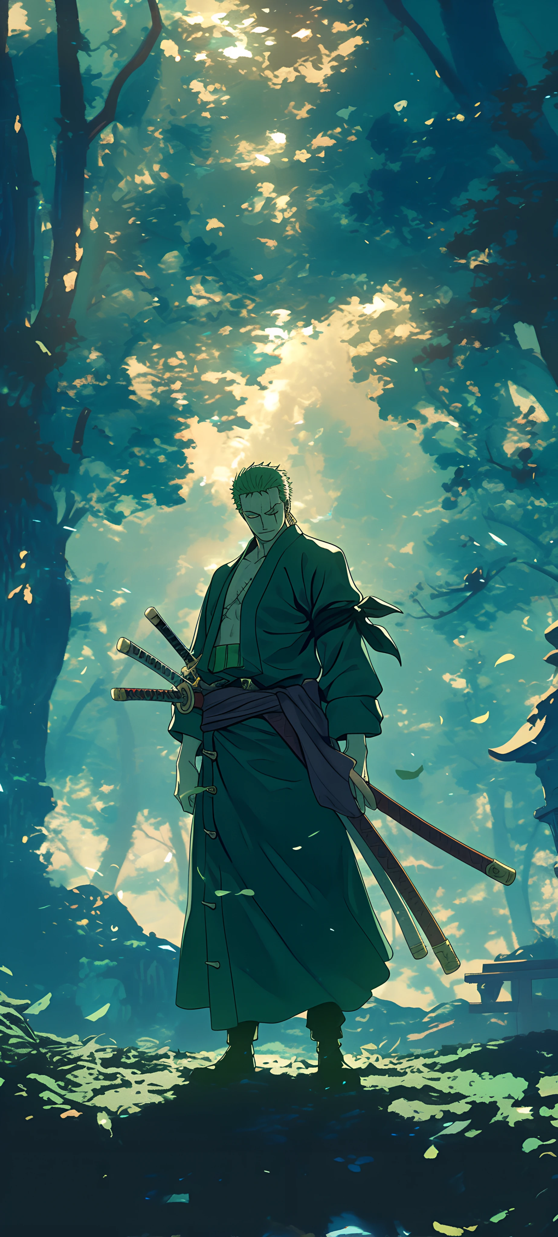 serene anime boy wallpaper — male focus, green hair, short hair (free 4K phone download)