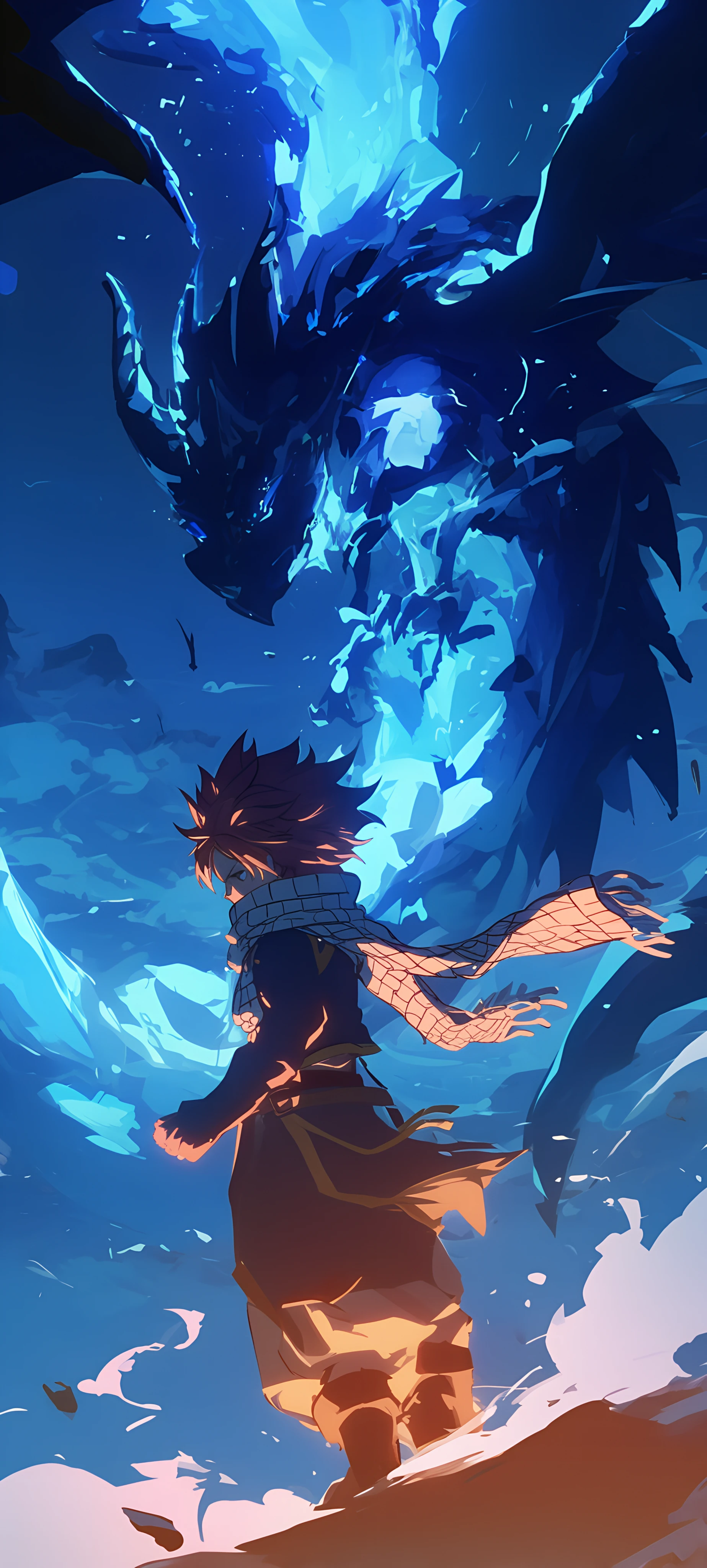 epic anime boy wallpaper — dragon, male focus, scarf (free 4K phone download)