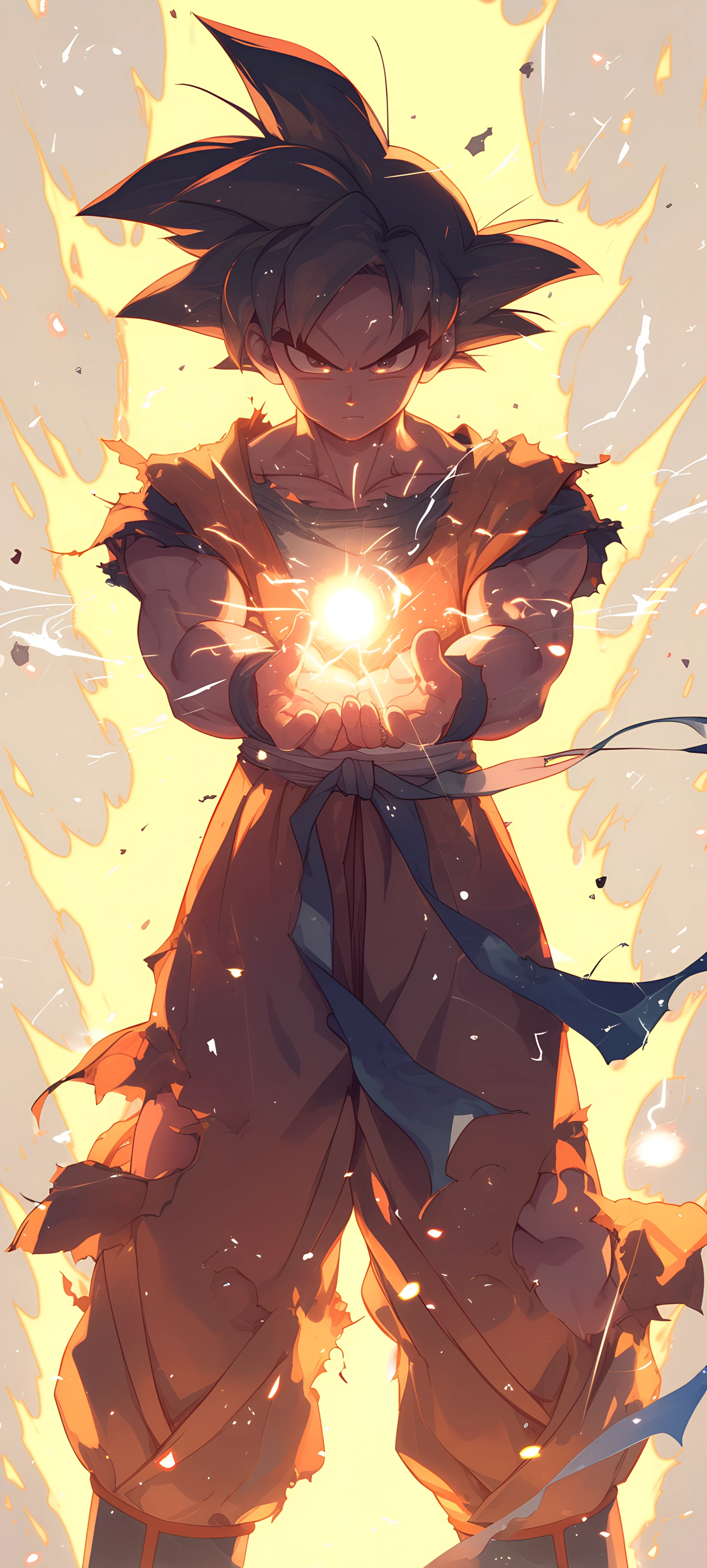 epic anime boy wallpaper — male focus, dougi, torn clothes (free 4K phone download)