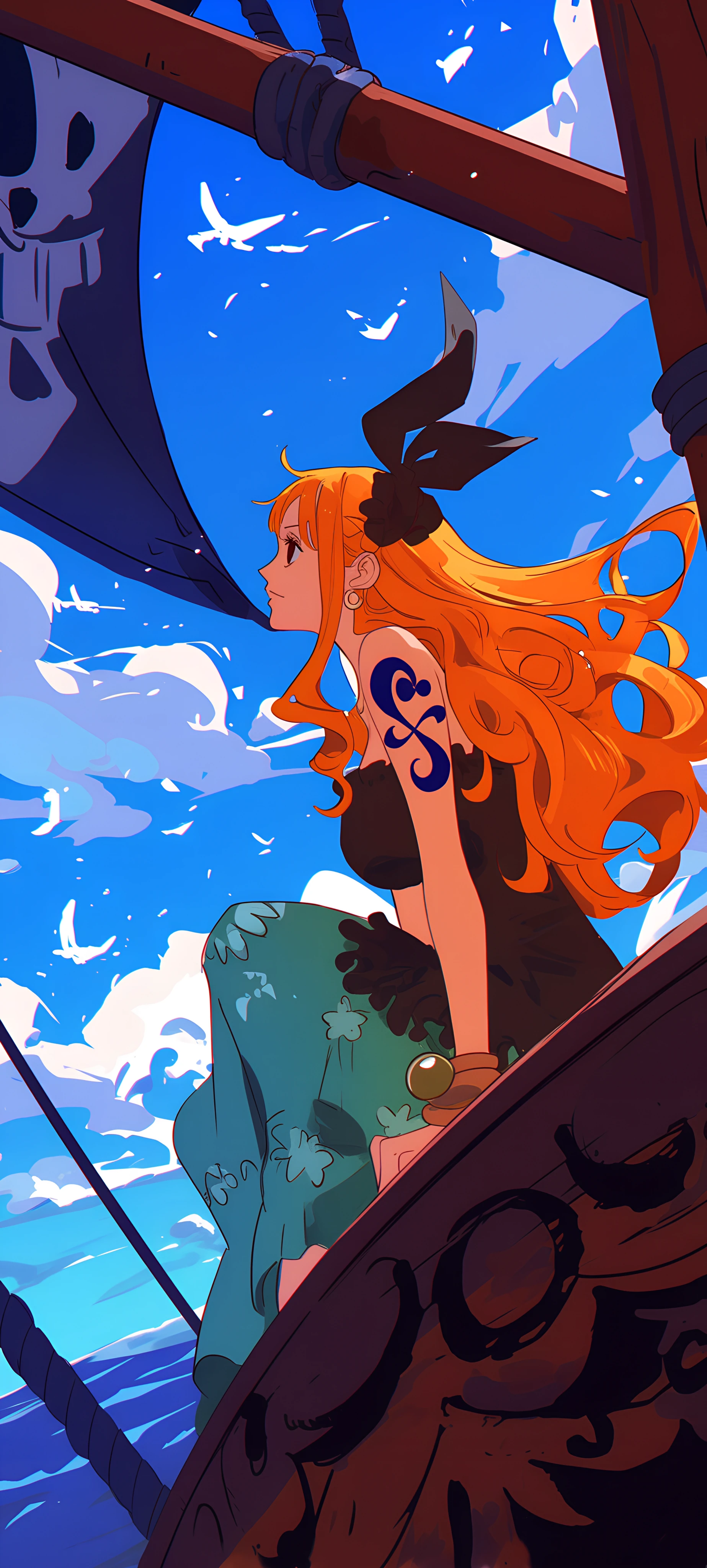 magical anime girl wallpaper — long hair, orange hair, sky (free 4K phone download)