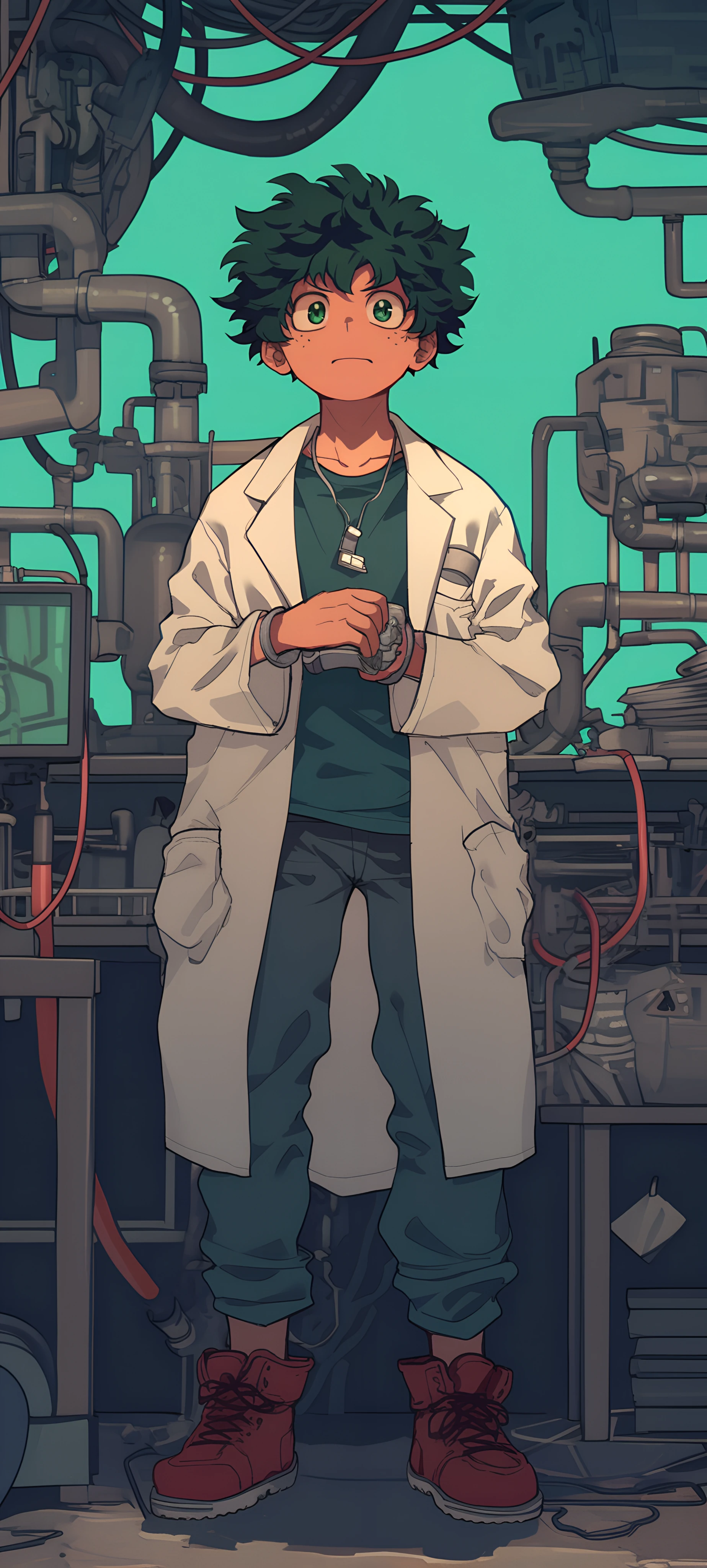 mysterious anime boy wallpaper — male focus, green hair, green eyes (free 4K phone download)