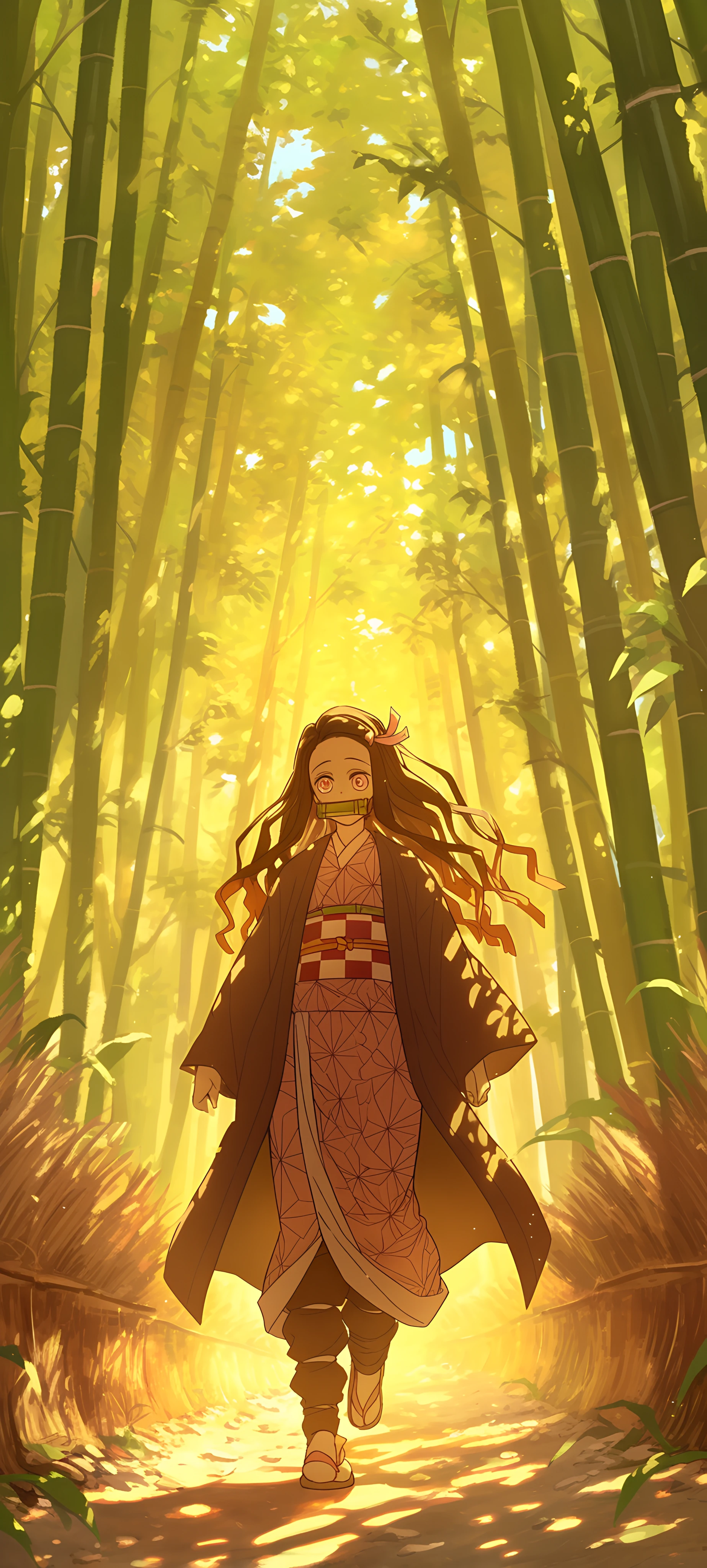 serene anime girl wallpaper — bamboo, japanese clothes, kimono (free 4K phone download)