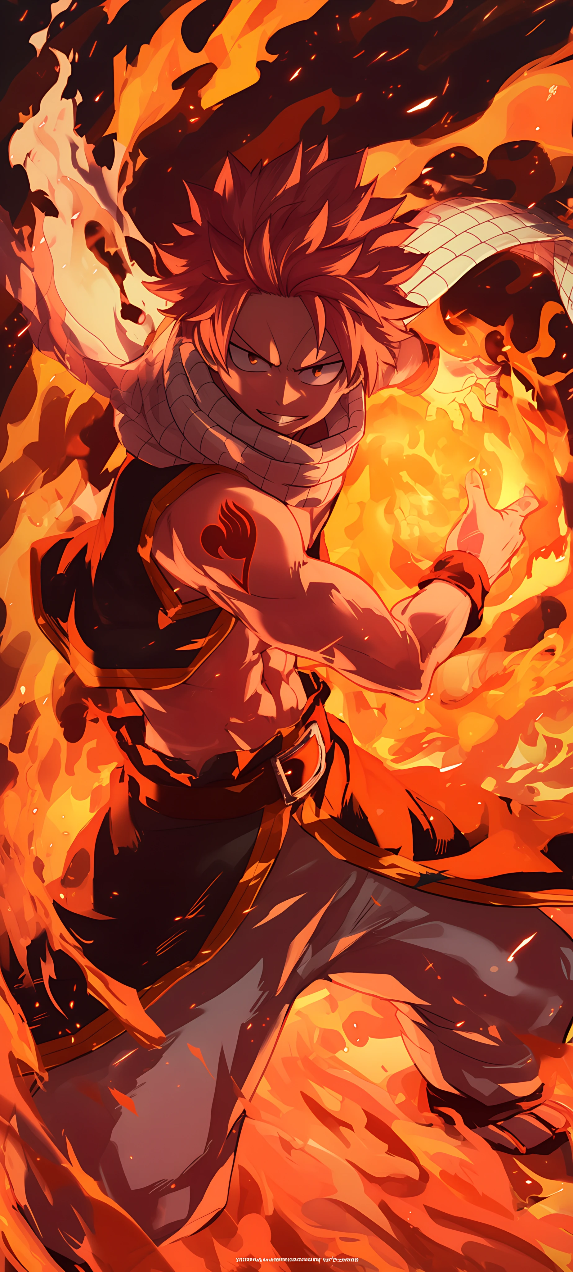 epic anime boy wallpaper — male focus, fire, white scarf (free 4K phone download)