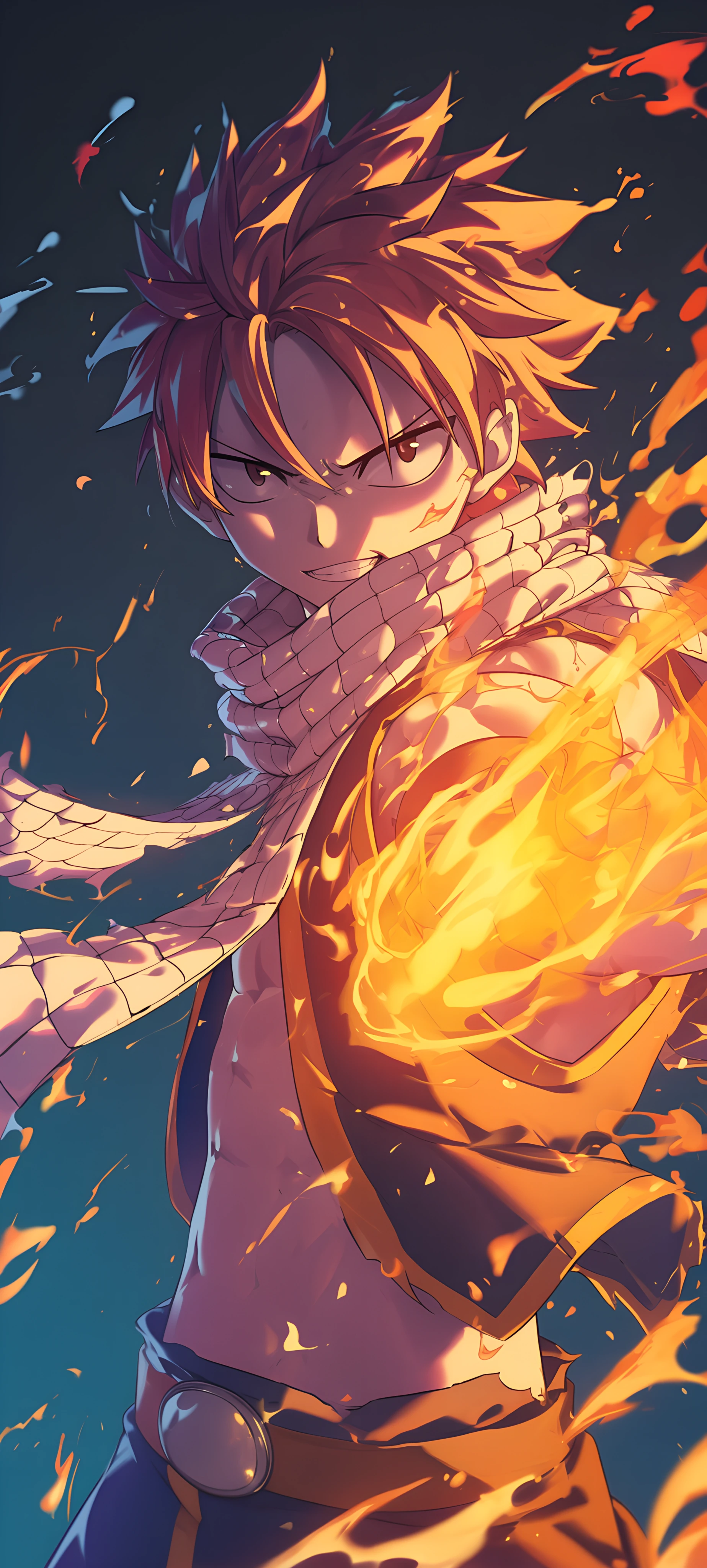 cool anime boy wallpaper — male focus, scarf, fire (free 4K phone download)